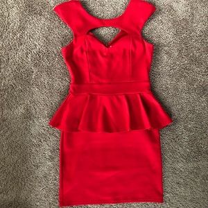 Red Peplum Dress with Cutout